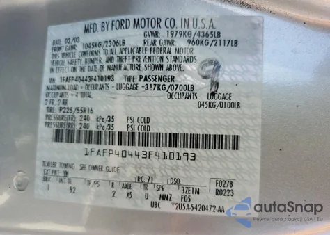 2003 Ford Mustang from USA, damaged, VIN 1FAFP40443F410193